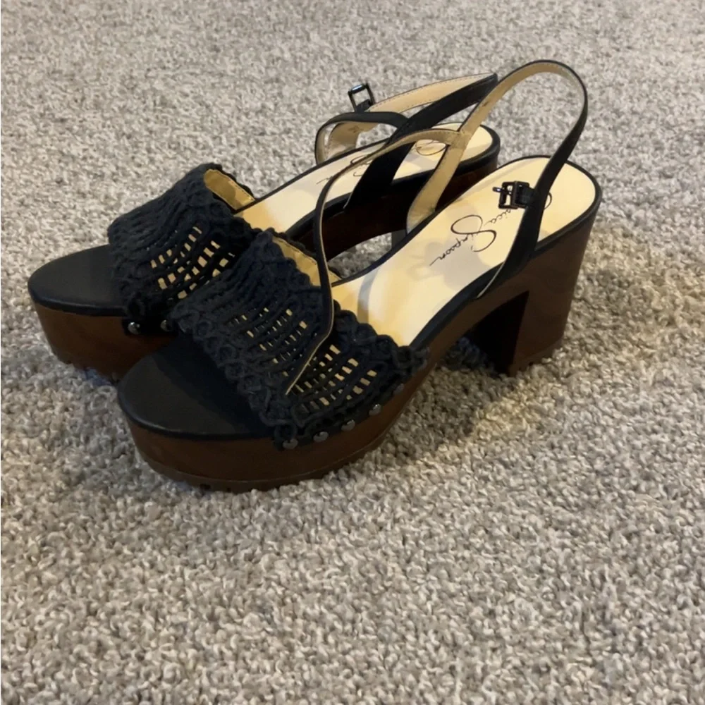 Jessica Simpson Black Crochet Platform Slingback Sandals